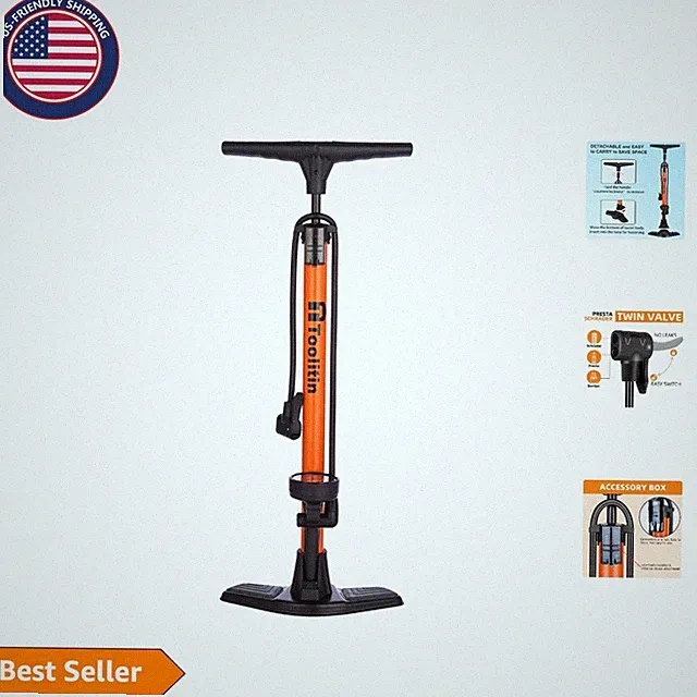 160 PSI High Pressure Floor Bike Pump with Gauge - Presta & Schrader Compatible