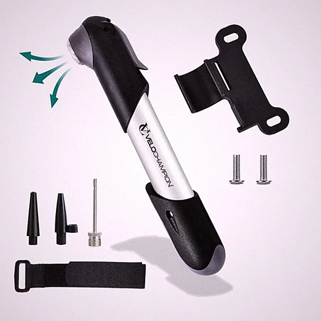 Durable Mini Bike Pump - Hand-Powered, Includes Puncture Repair Kit, 84g