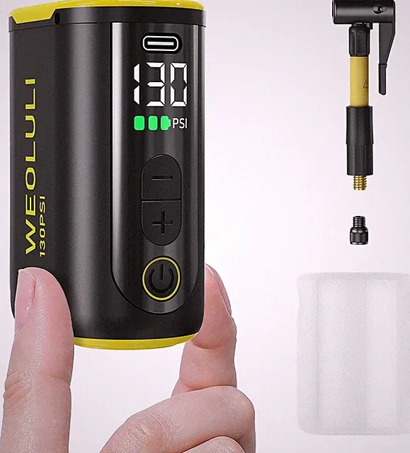 Mini Electric Bike Pump 130 PSI USB-C Portable Air Inflator LCD Gauge Presta