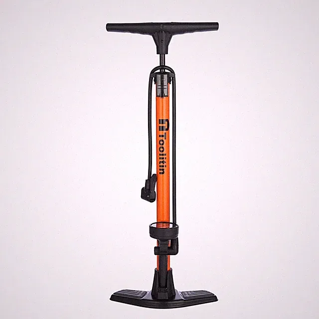 TOOLITIN Floor Bike Pump with Gauge,160 Psi High 63inch, Orange