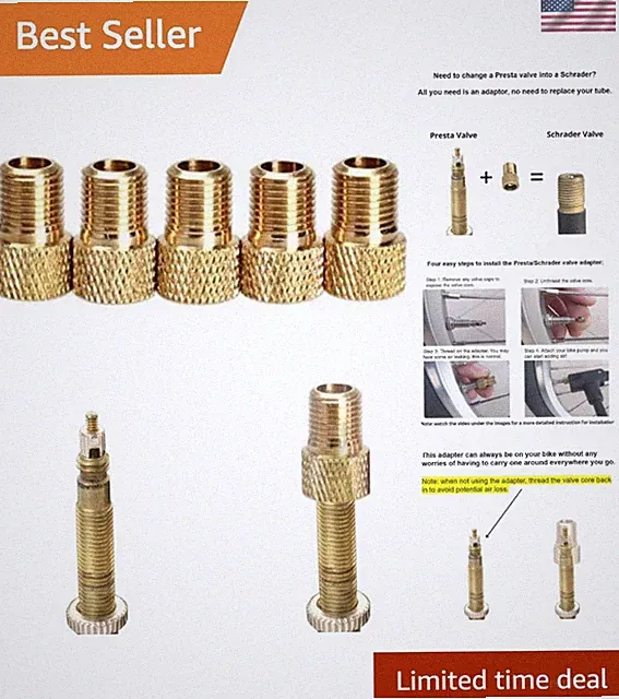 Universal Presta Valve Adapter Set - Inflate Tires with Air Compressor or Pump